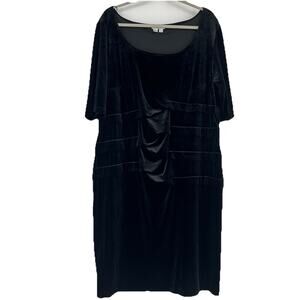 Vintage London Times Black Velvet Dress Half Sleeves Knee Length Size 22W